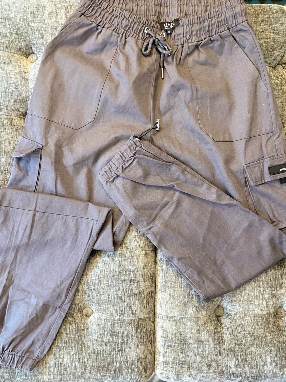 Men's Gray Cargo Jogger Pants with Drawstring Waist